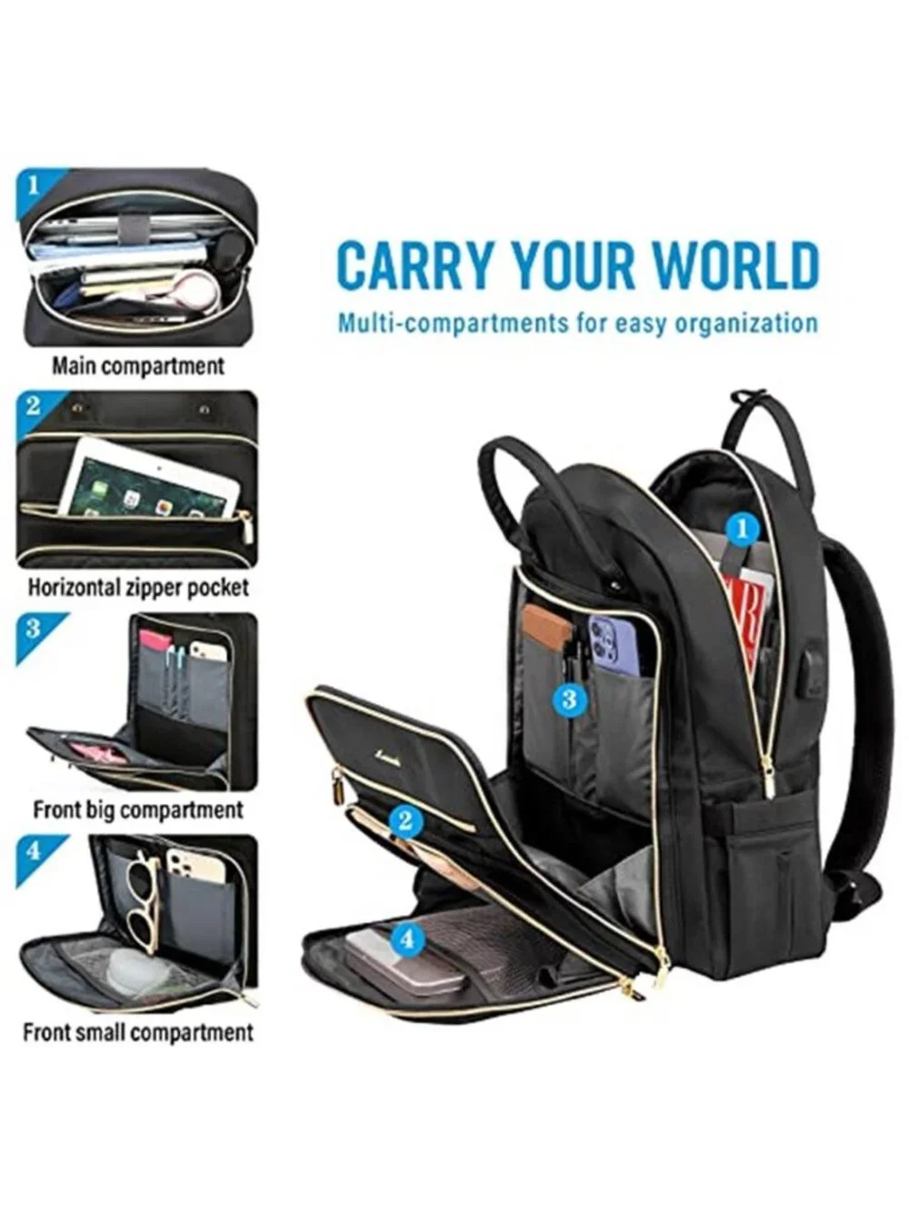 Womens Laptop Backpack Purse Travel Work Business Computer Bag USB Charging Port